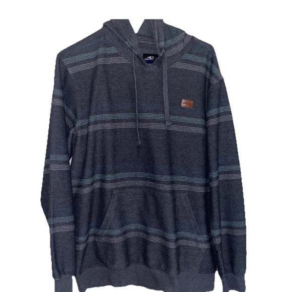 O'NEILL Men's Bavaro Striped Hoodie With Front Pocket Size Medium Dark Gray - Picture 1 of 7